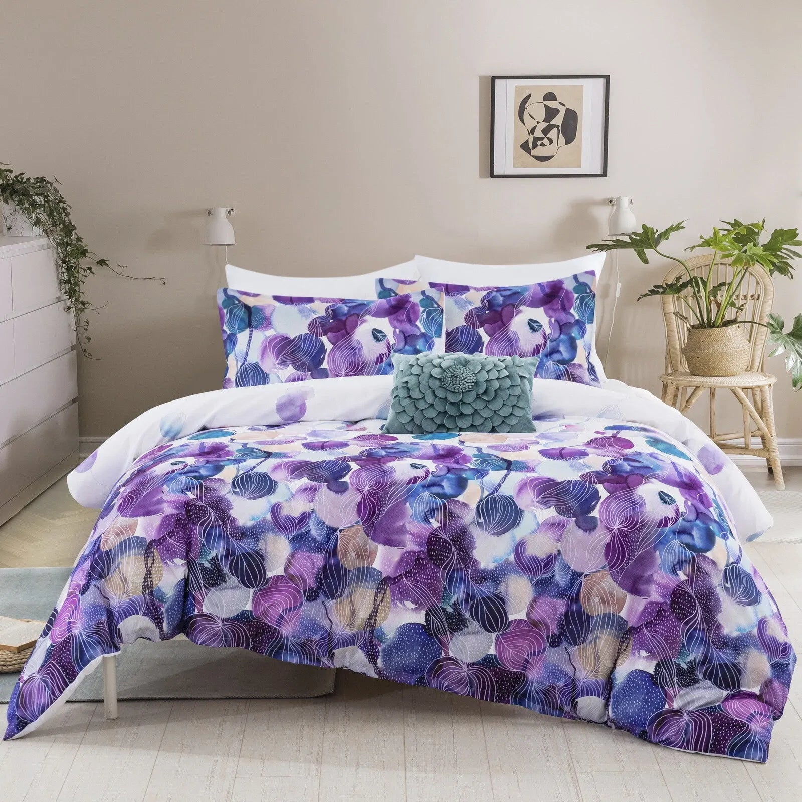Violet Fiore Leaf Mirage Quilt / Doona / Duvet Cover set