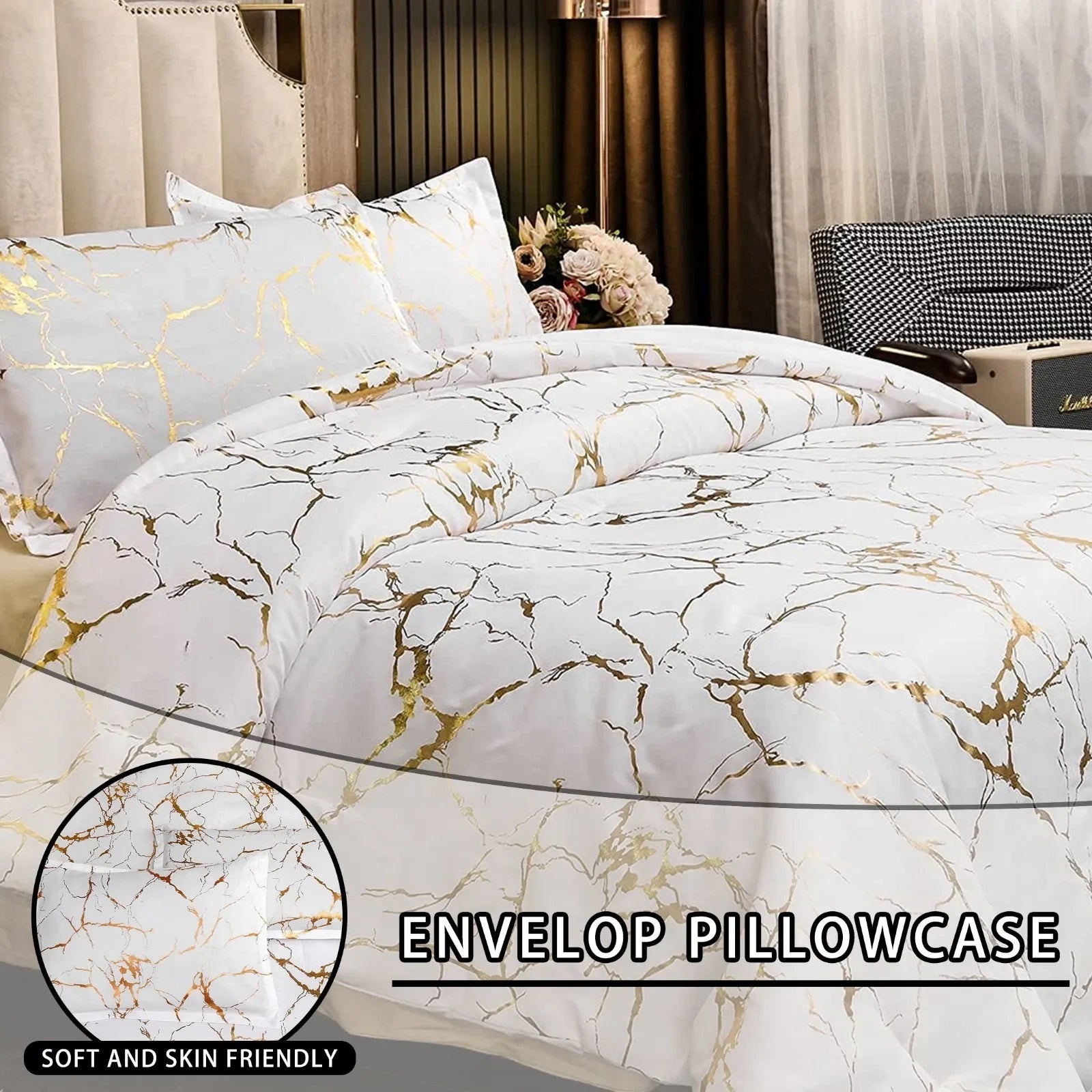 White Golden Nordic Atelier Quilt / Doona / Duvet Cover set