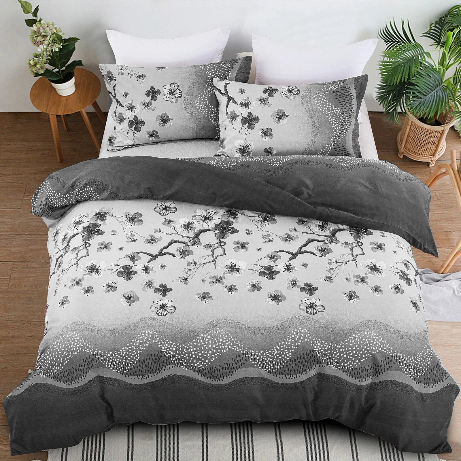 Grey Stripe Aveline Elegance Quilt / Doona / Duvet Cover set