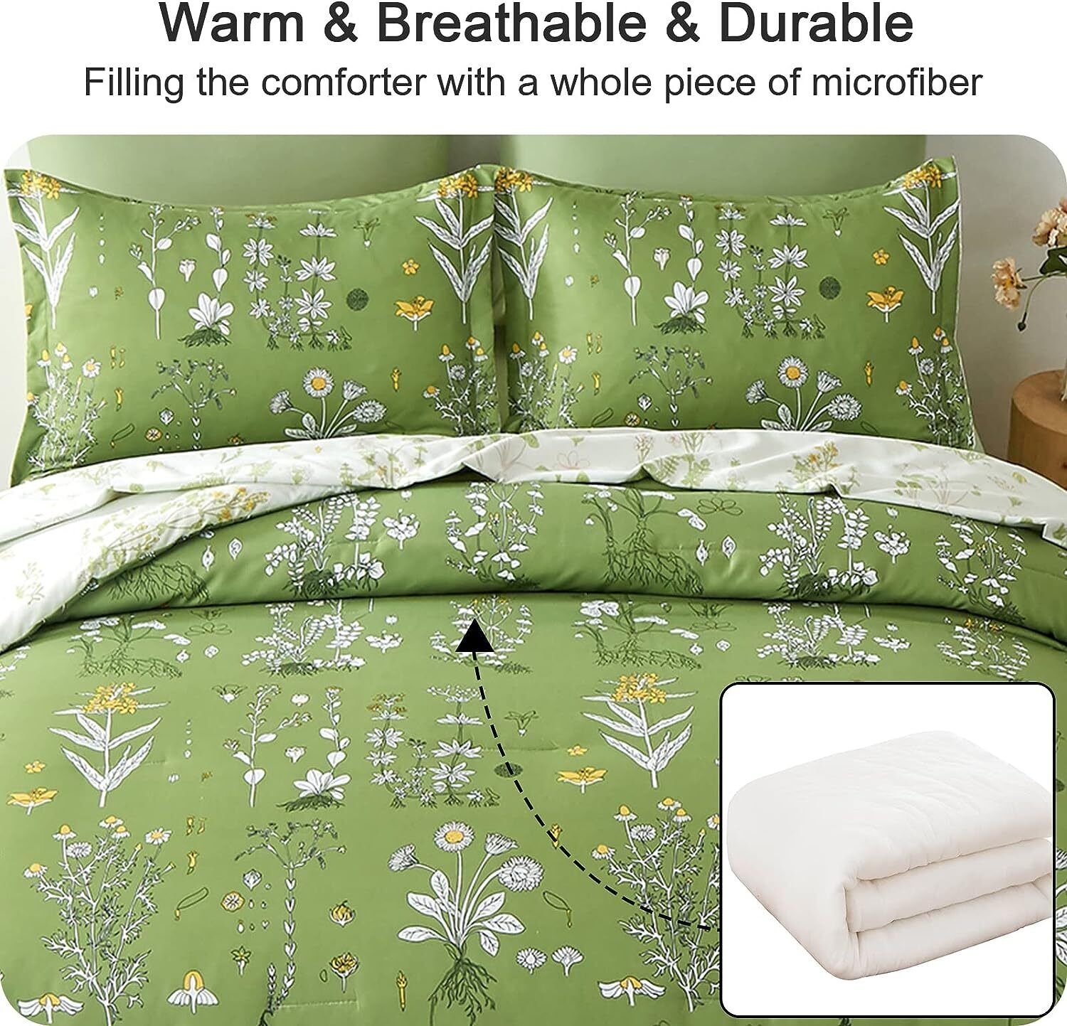 Vintage Delicate green bloom 3 Pc Comforter & Pillow Cover Set
