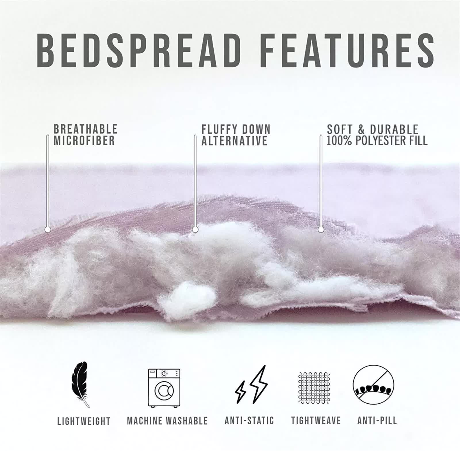 Grey Azure Bloom Quilted Coverlet Bedspread Set with Pillow Covers