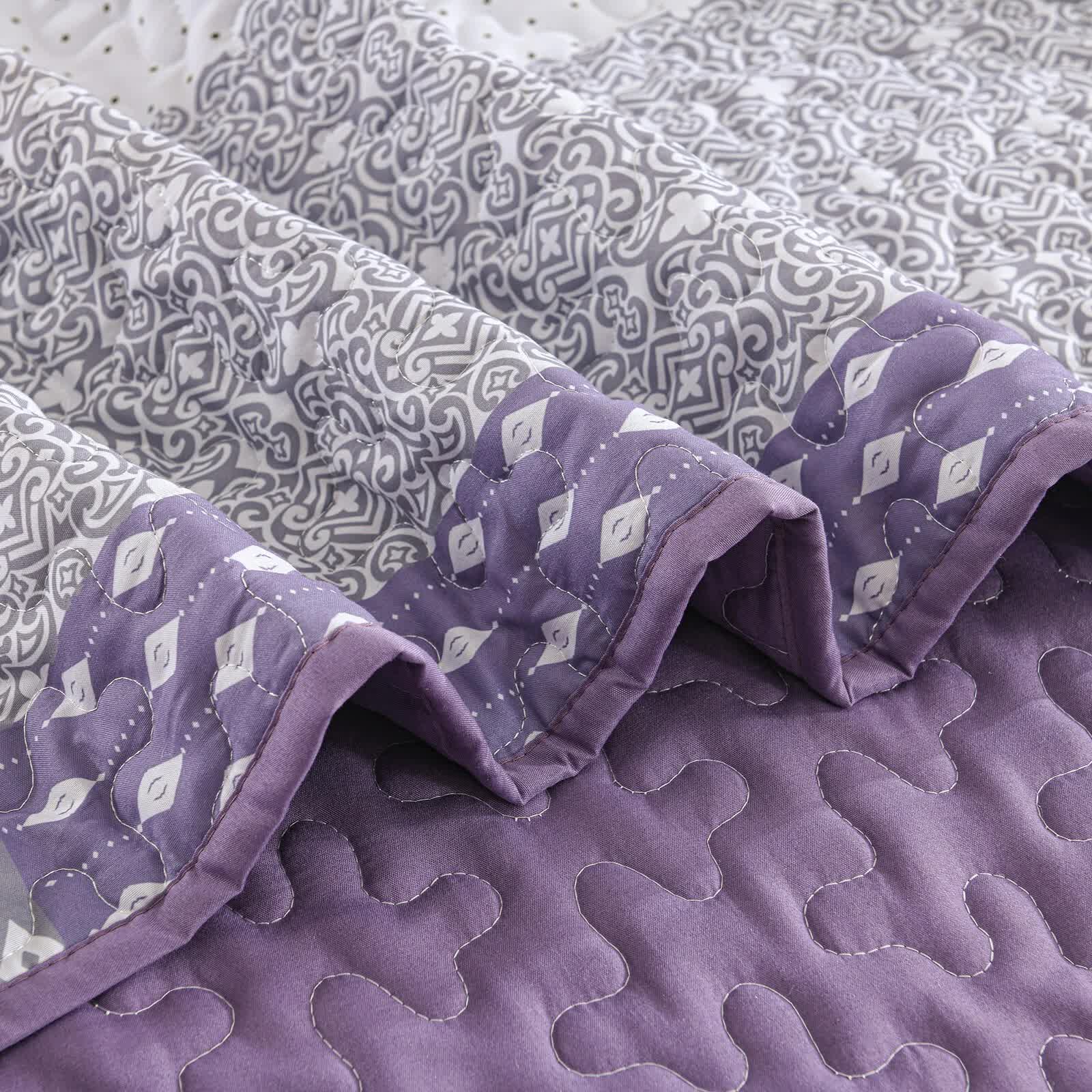Bohemian Purple and White Quilted Bedspread or Coverlet Set and matching pillowcases