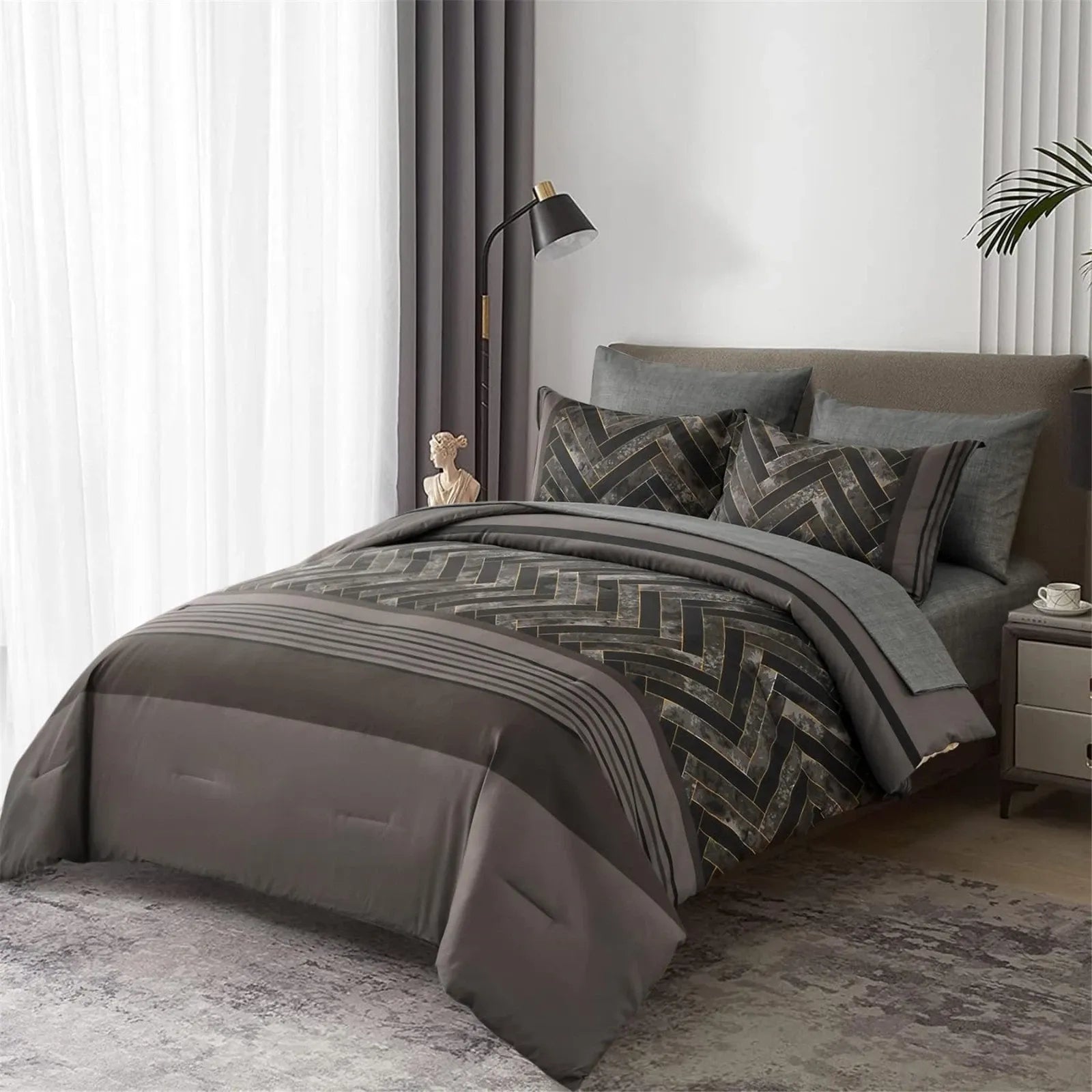 Charcoal Geometric Luxe Comforter Quilted Doona Set