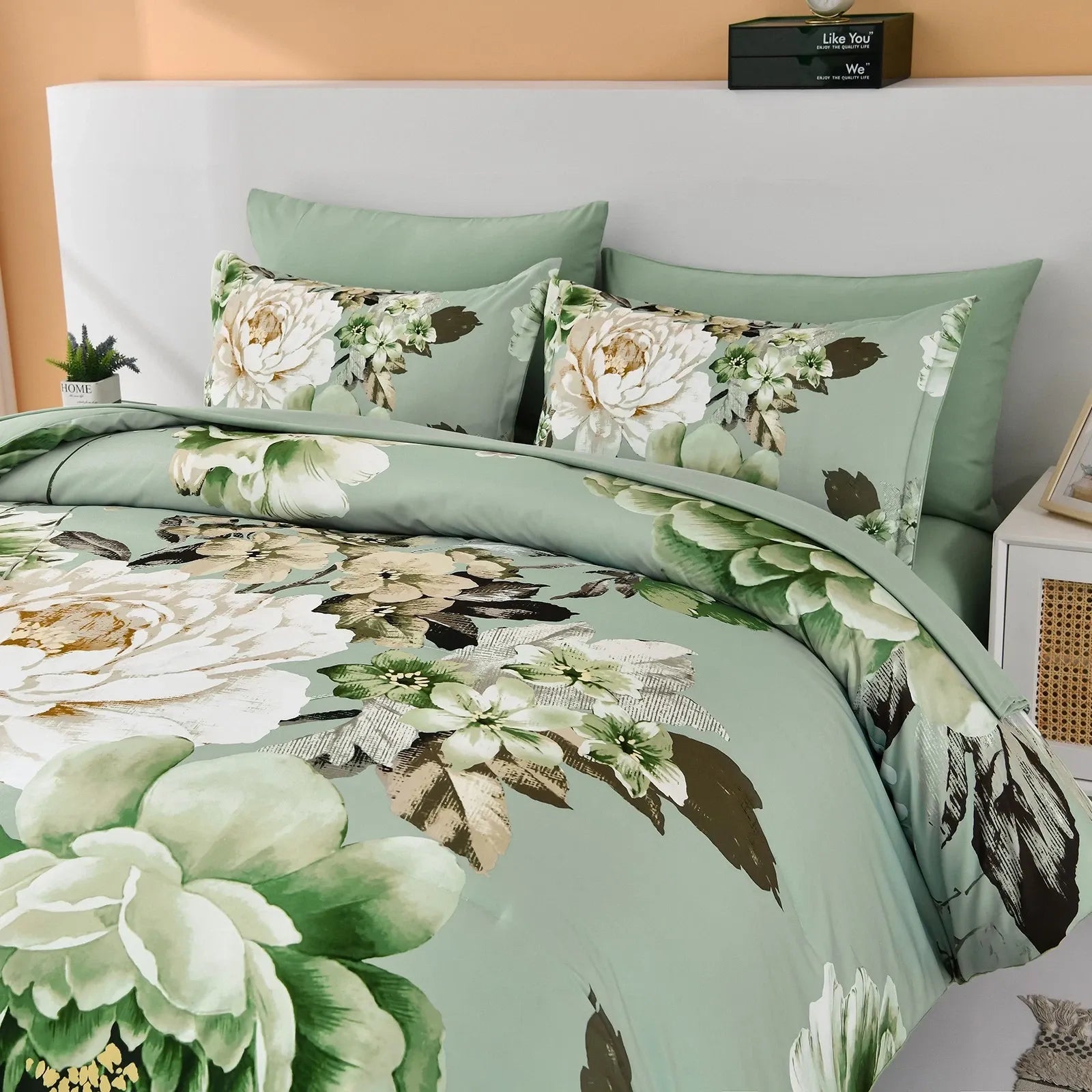 Sage Green Peony Botanica Comforter Quilted Doona Set