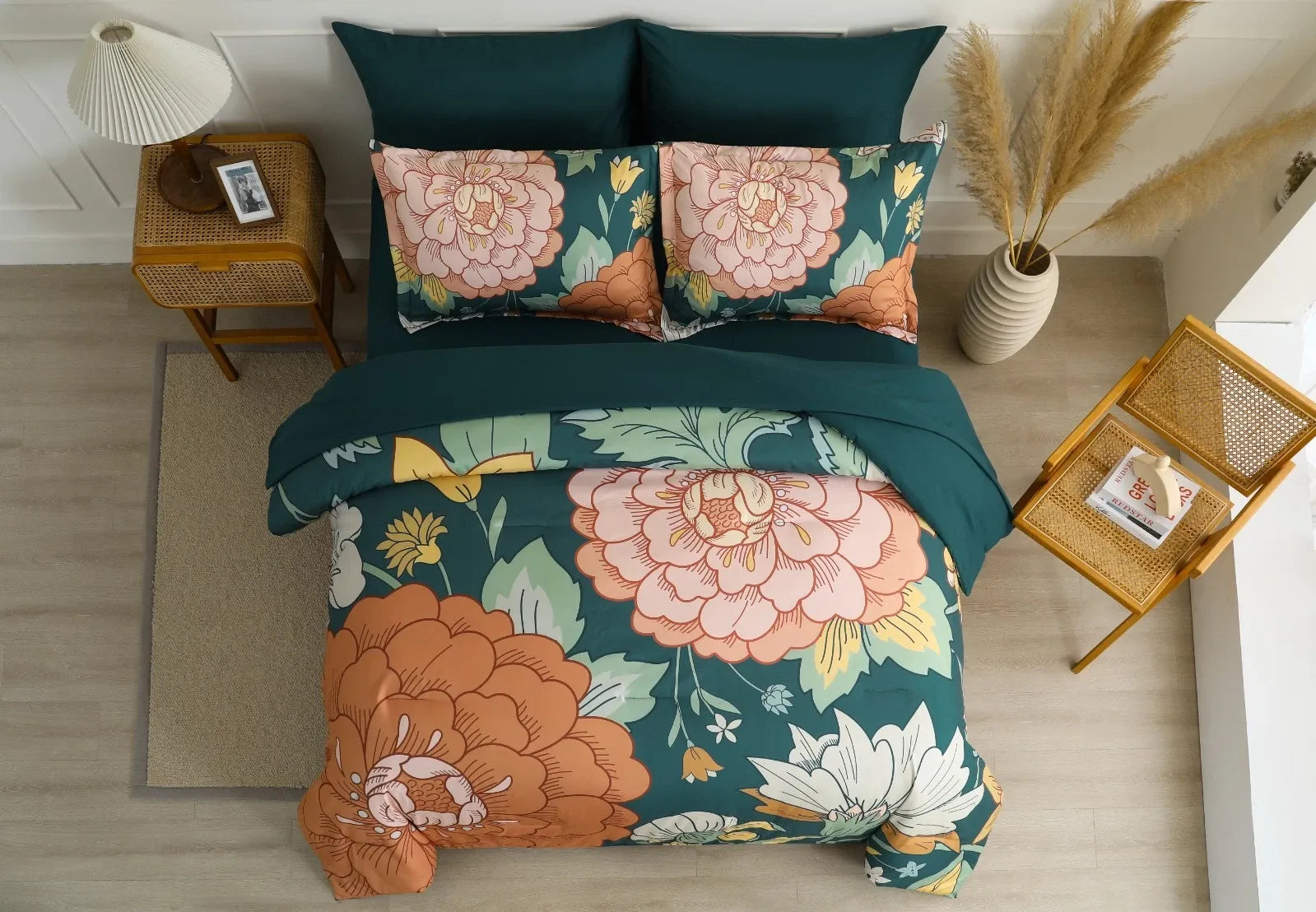 Teal Terracotta Dahlia Bloom Comforter Quilted Doona Set