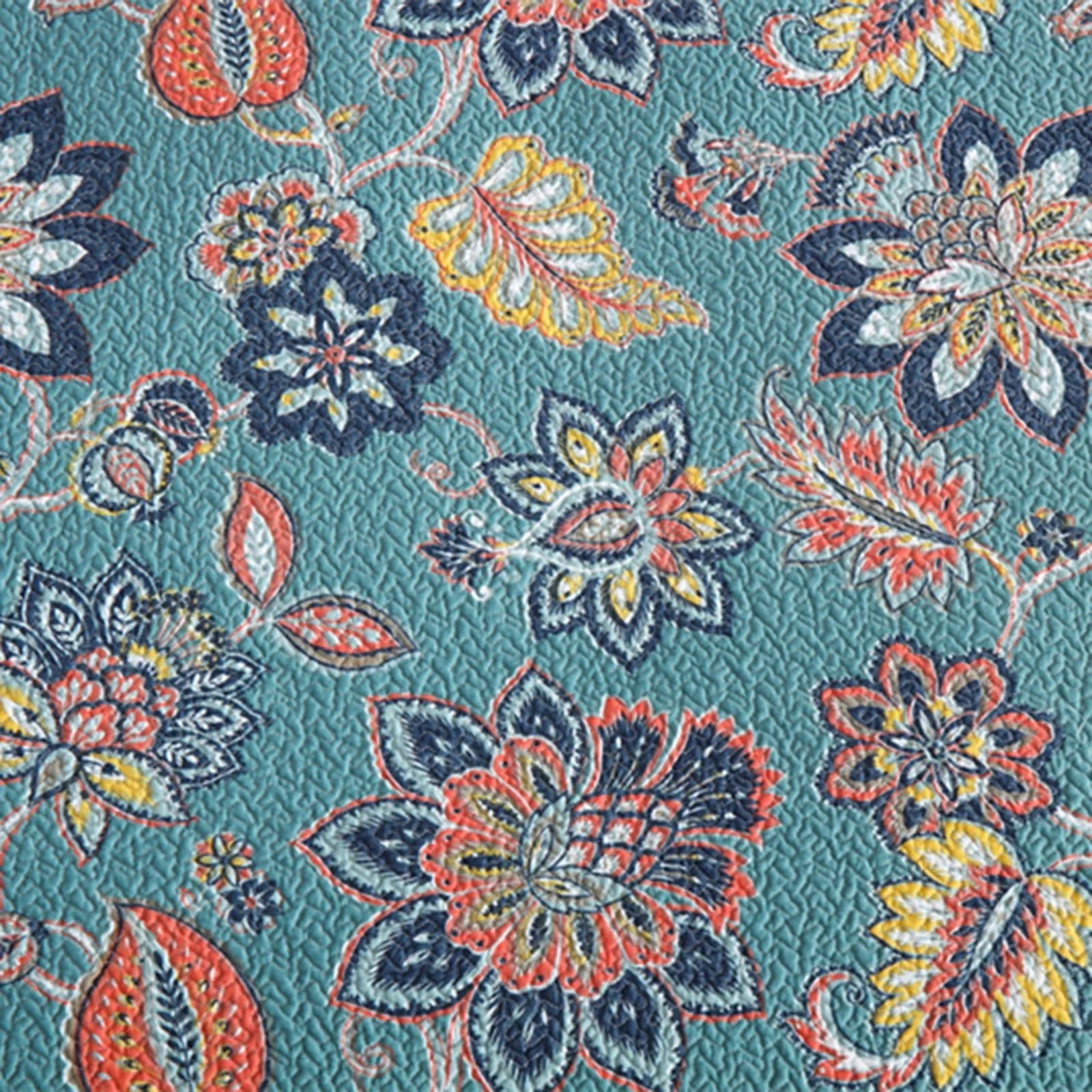 100% Cotton Teal Floralia Garden Coverlet Bedspread Set