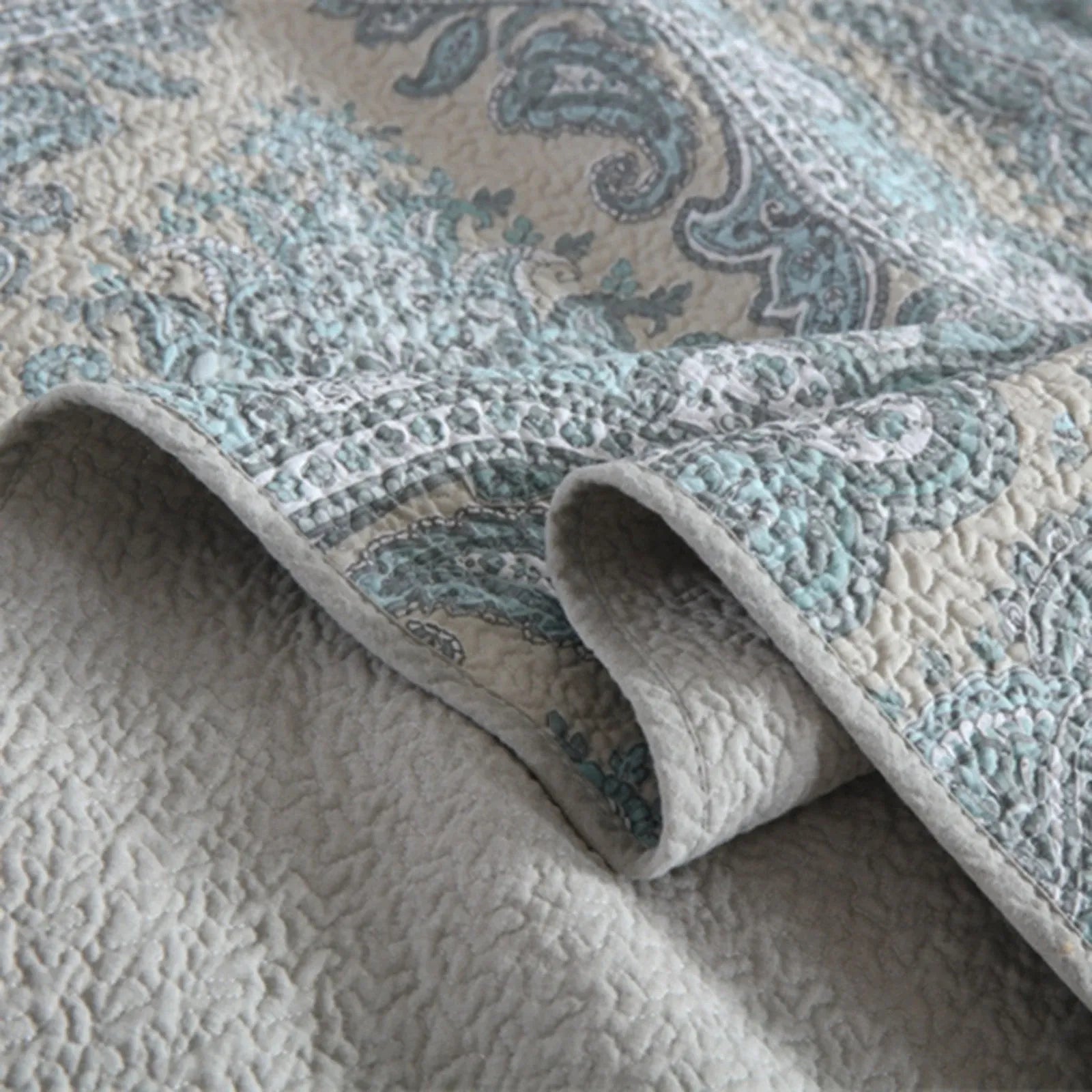 100% Cotton Blue Silver Damask Bloom Coverlet Bedspread Set