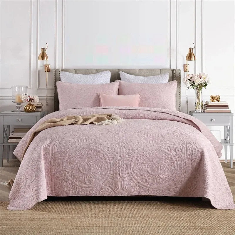 100% Cotton Embossed Blush Medallion Majesty Coverlet Bedspread Set