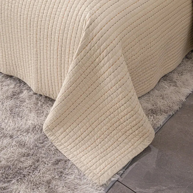 100% Cotton Embossed Taupe Linear Luxe Coverlet Bedspread Set