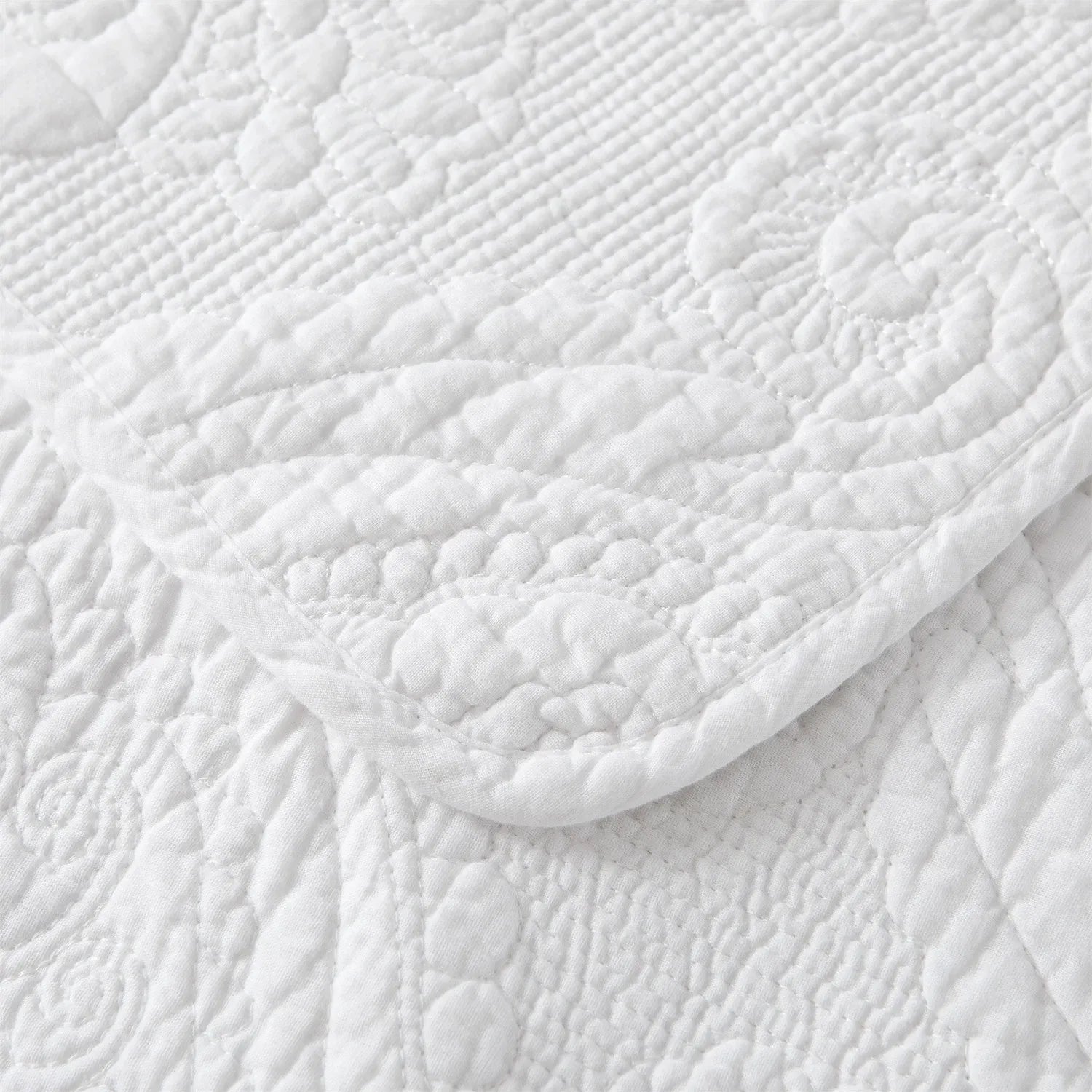100% Cotton Embossed White Opal Coverlet Bedspread Set