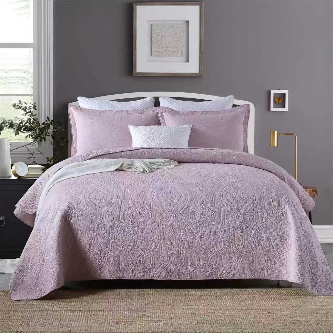 100% Cotton Embossed Lavender Bloom Haven Coverlet Bedspread Set