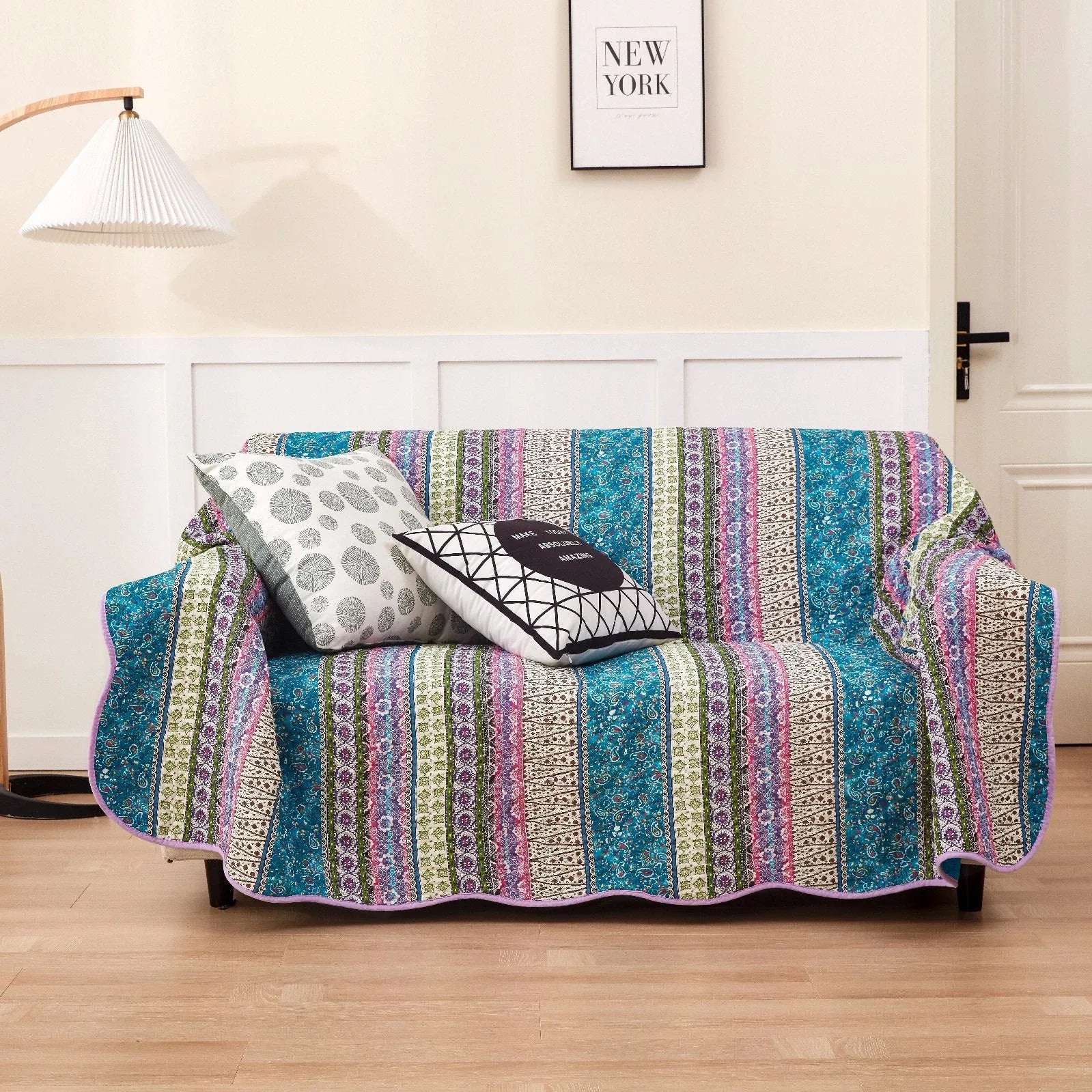 100% Cotton Violet Lagoon Floral Stripe Coverlet Bedspread Set