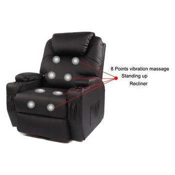 Recliner Lift Heat Massage Armchair Sofa Leather 2 Motor Chair Black