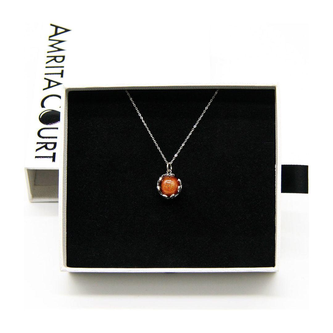 Gift Gox - Aroma Necklace White Gold - Planet Solstice Sunburst (Fire Red) + Purify Oil Blend