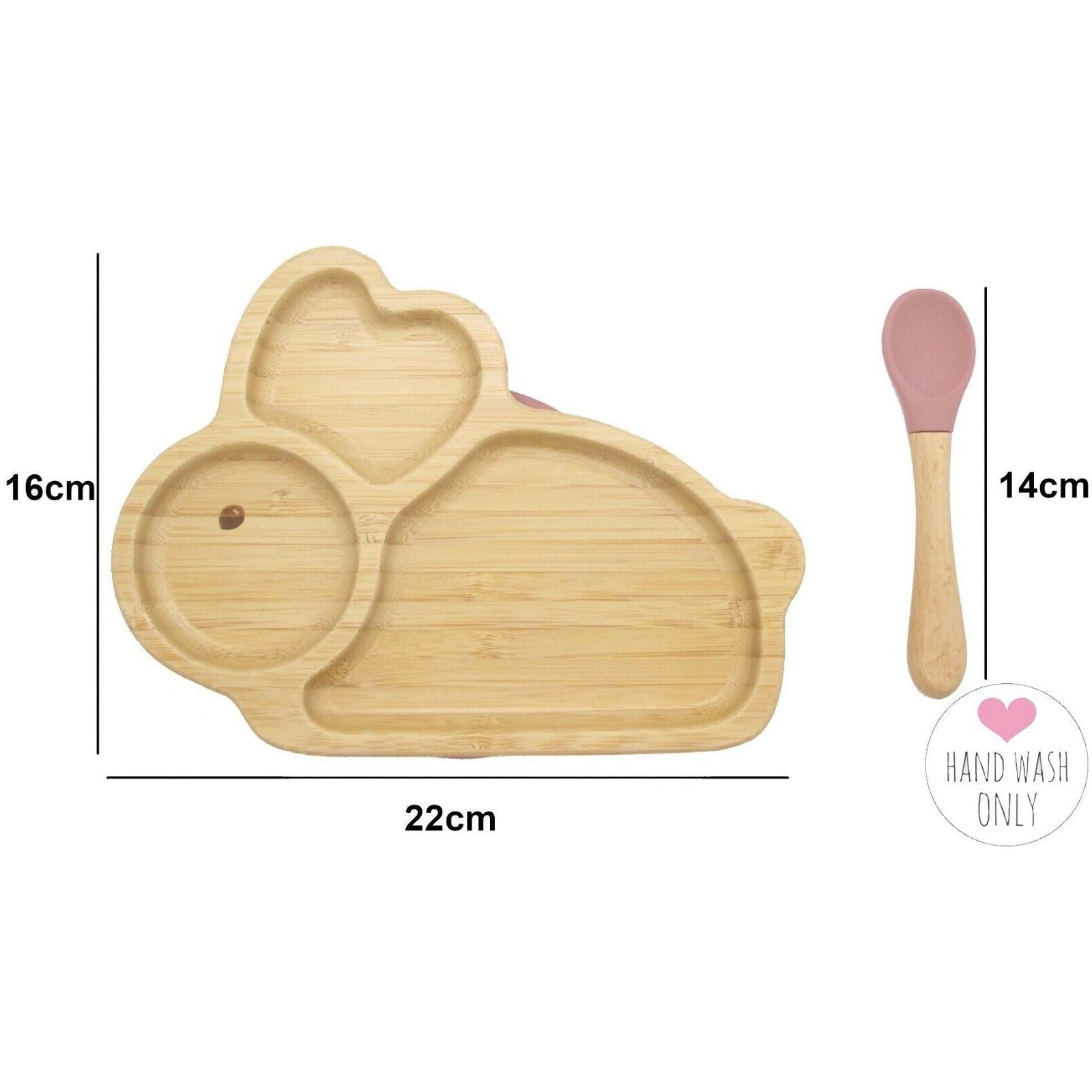 Bamboo Kids Children Baby Plate Bowl & Silicon Suction Cap Base & Spoon - Rabbit