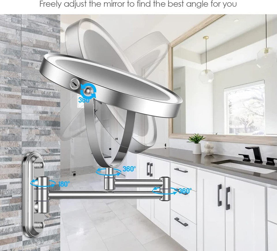 Fin Bath Mirror 1X/5X Magnification Wall Mounted Adjustable Makeup Mirror Arm Extend