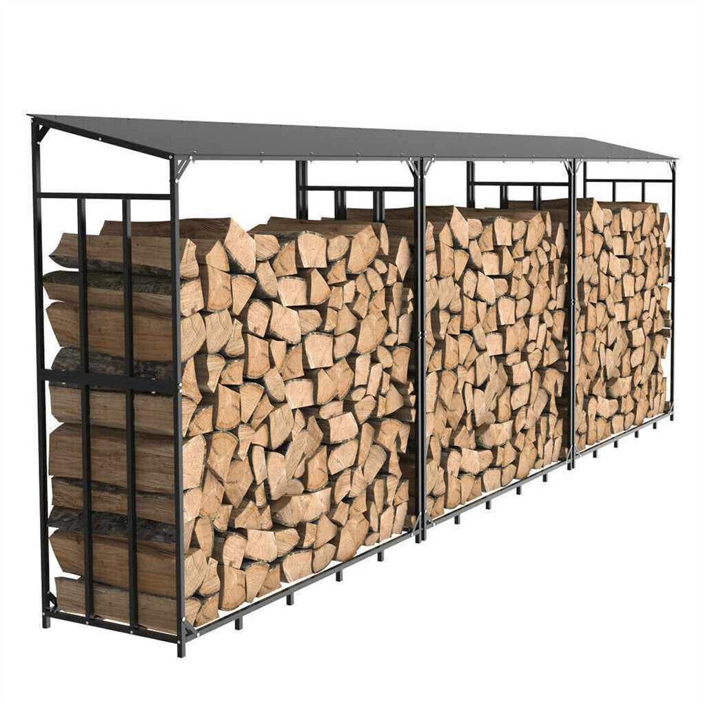 FIN Heavy Duty Firewood Log Rack Large Storage Holder Shed Rack Outdoor Garden Yard