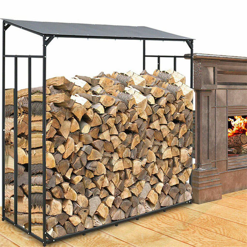 FIN Heavy Duty Firewood Log Rack Large Storage Holder Shed Rack Outdoor Garden Yard