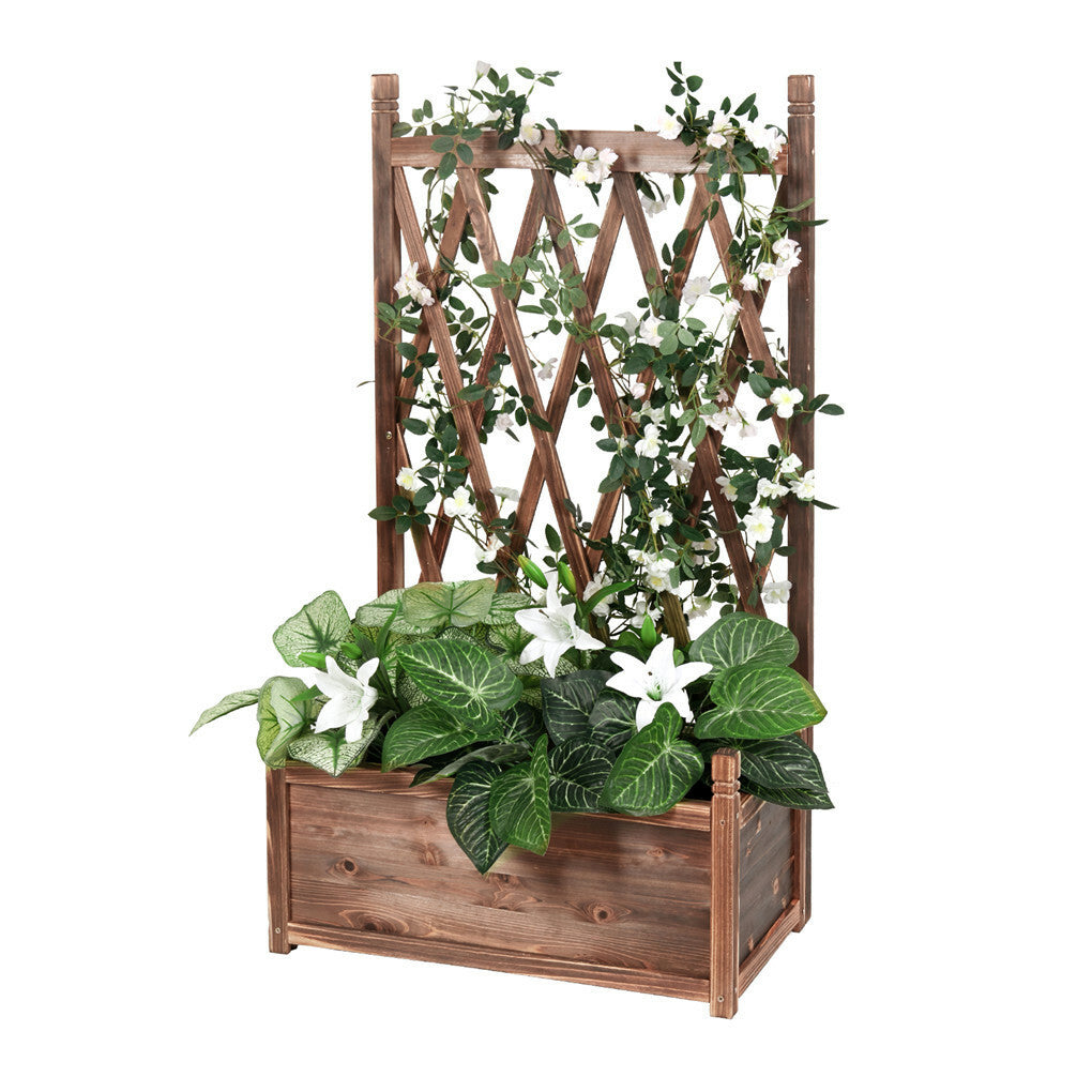 Extra Large Wooden Raised Plant Bed Garden Elevated Planter Box with Trellis