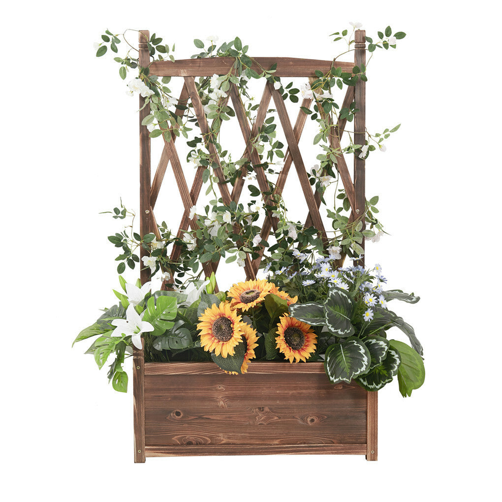 Extra Large Wooden Raised Plant Bed Garden Elevated Planter Box with Trellis