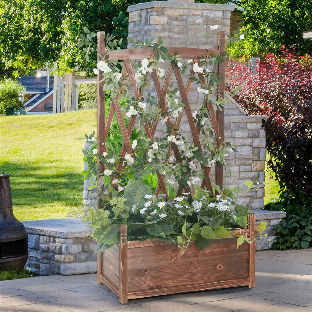 Extra Large Wooden Raised Plant Bed Garden Elevated Planter Box with Trellis