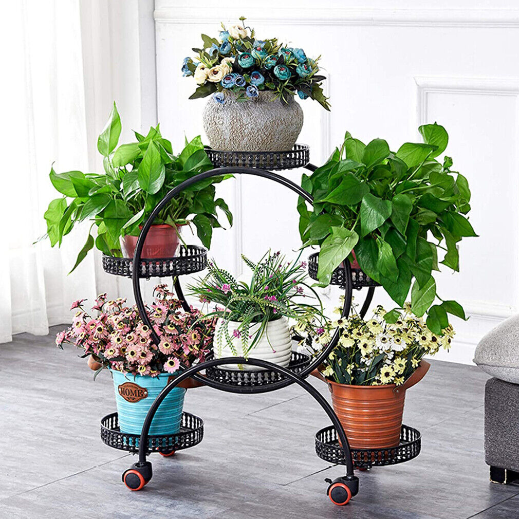 Metal Plant Stand Rack 4Tier Indoor Flower Pot Stand with Wheels for Living Room