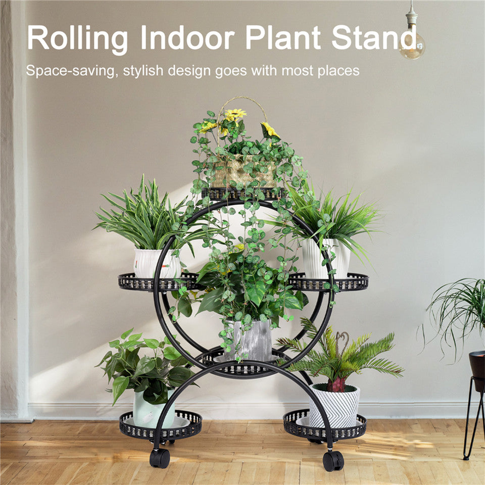 Metal Plant Stand Rack 4Tier Indoor Flower Pot Stand with Wheels for Living Room
