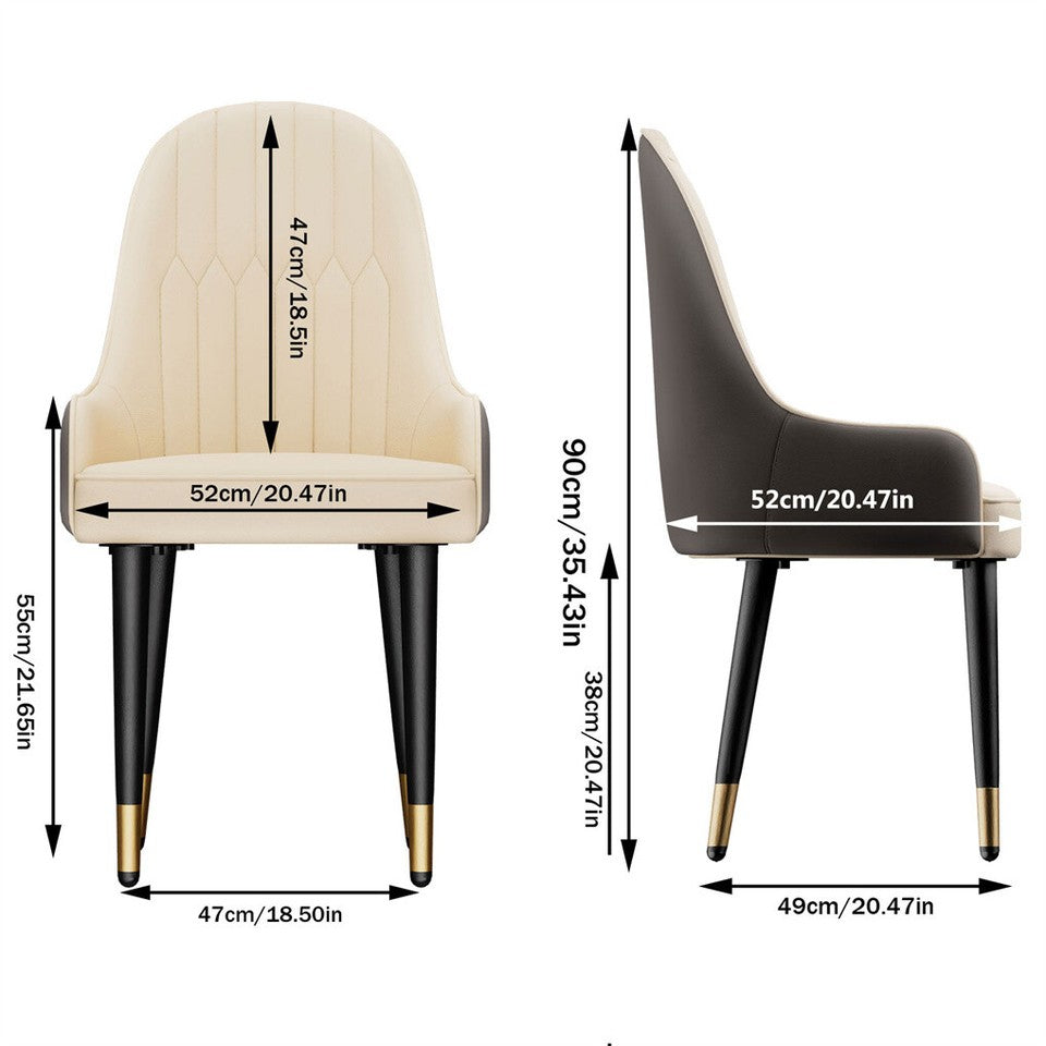 High-End Dining Chairs Set of 2 Faux Leather Upholstered Kitchen Chairs Two-Tone Design, Creamy white & grey