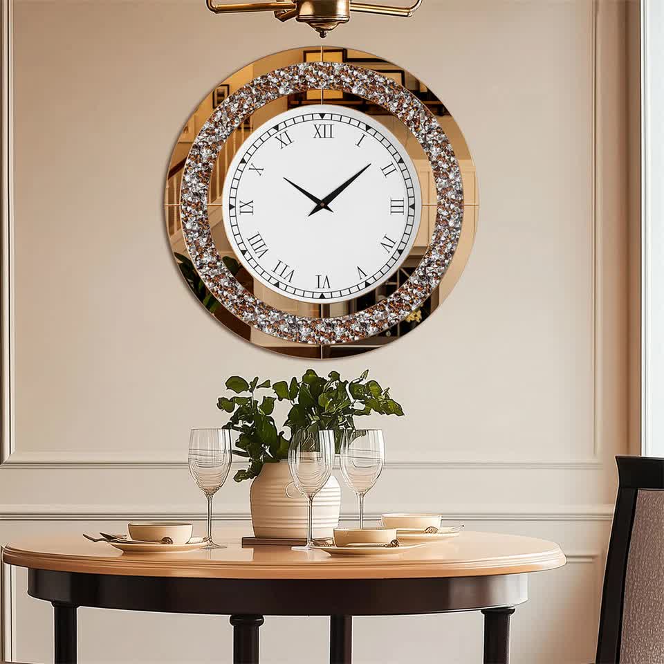 P&P Brown Crushed Diamond Square Wall Clock Luxury Decorative 60x60cm