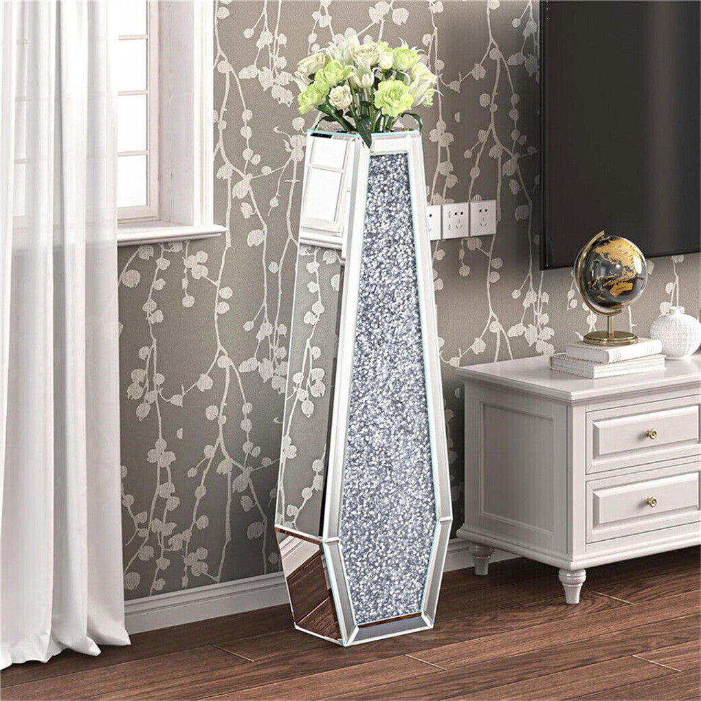Silver Mirrored Floor Vase Luxury Diamond Flower Vase Living Room Home Office