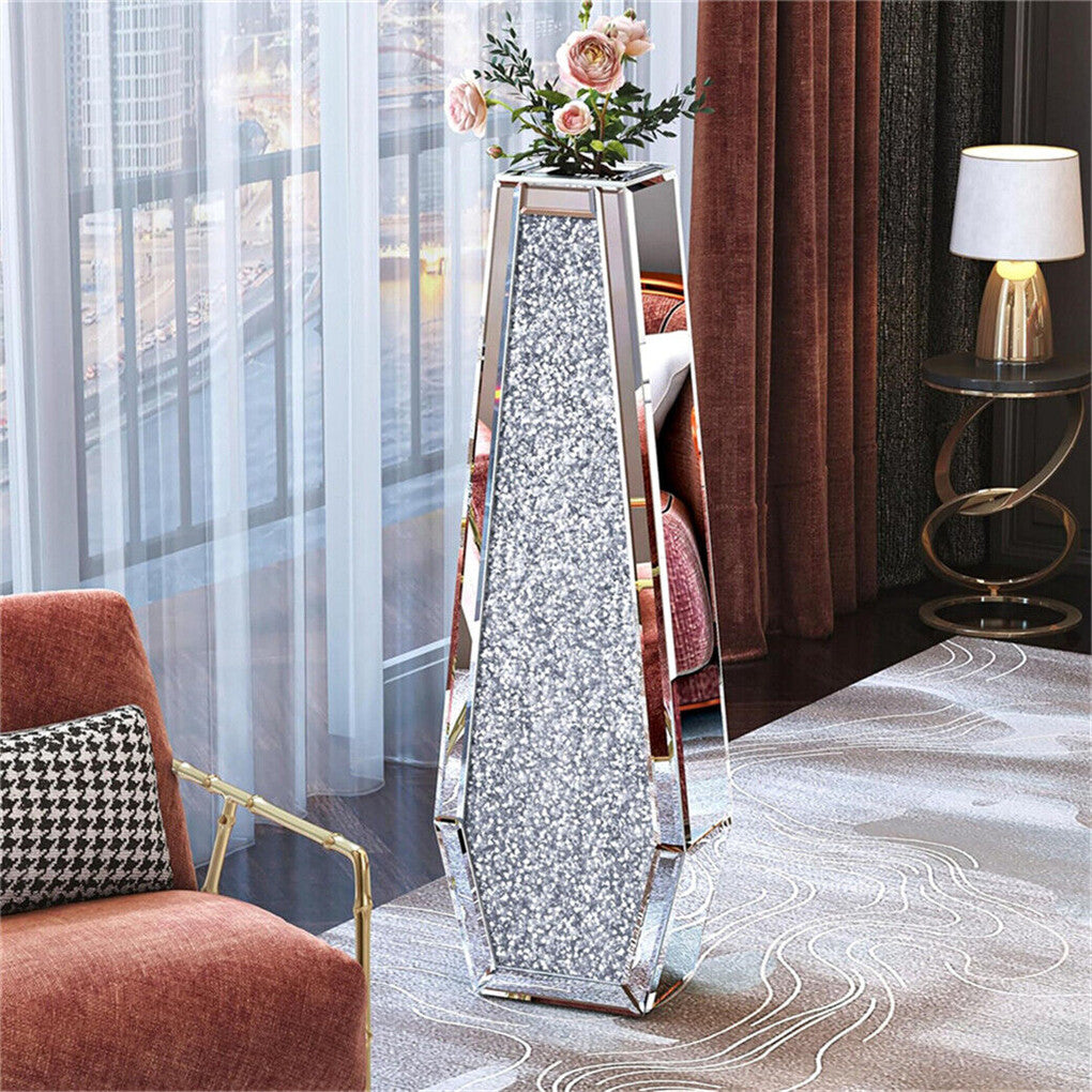 Silver Mirrored Floor Vase Luxury Diamond Flower Vase Living Room Home Office
