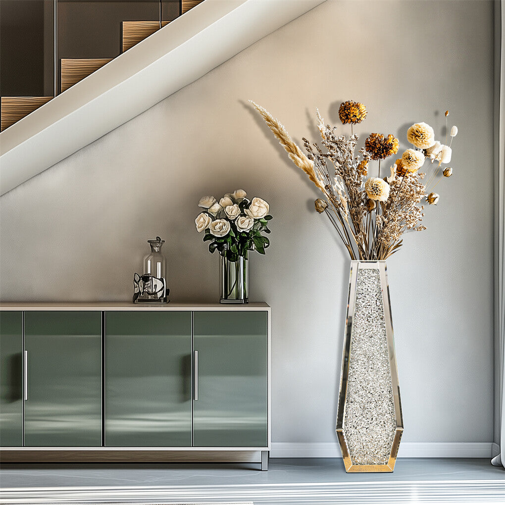 Silver Mirrored Floor Vase Luxury Diamond Flower Vase Living Room Home Office