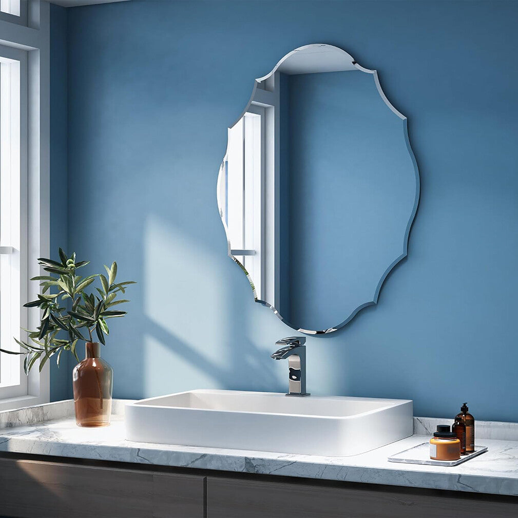Beveled Silver Oval Wall Mirror Versatile Frameless Design for Vertical or Horizontal Display