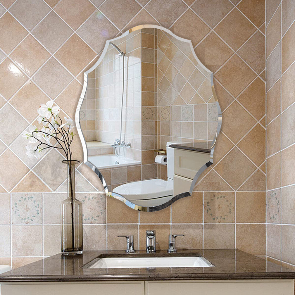 Beveled Silver Oval Wall Mirror Versatile Frameless Design for Vertical or Horizontal Display