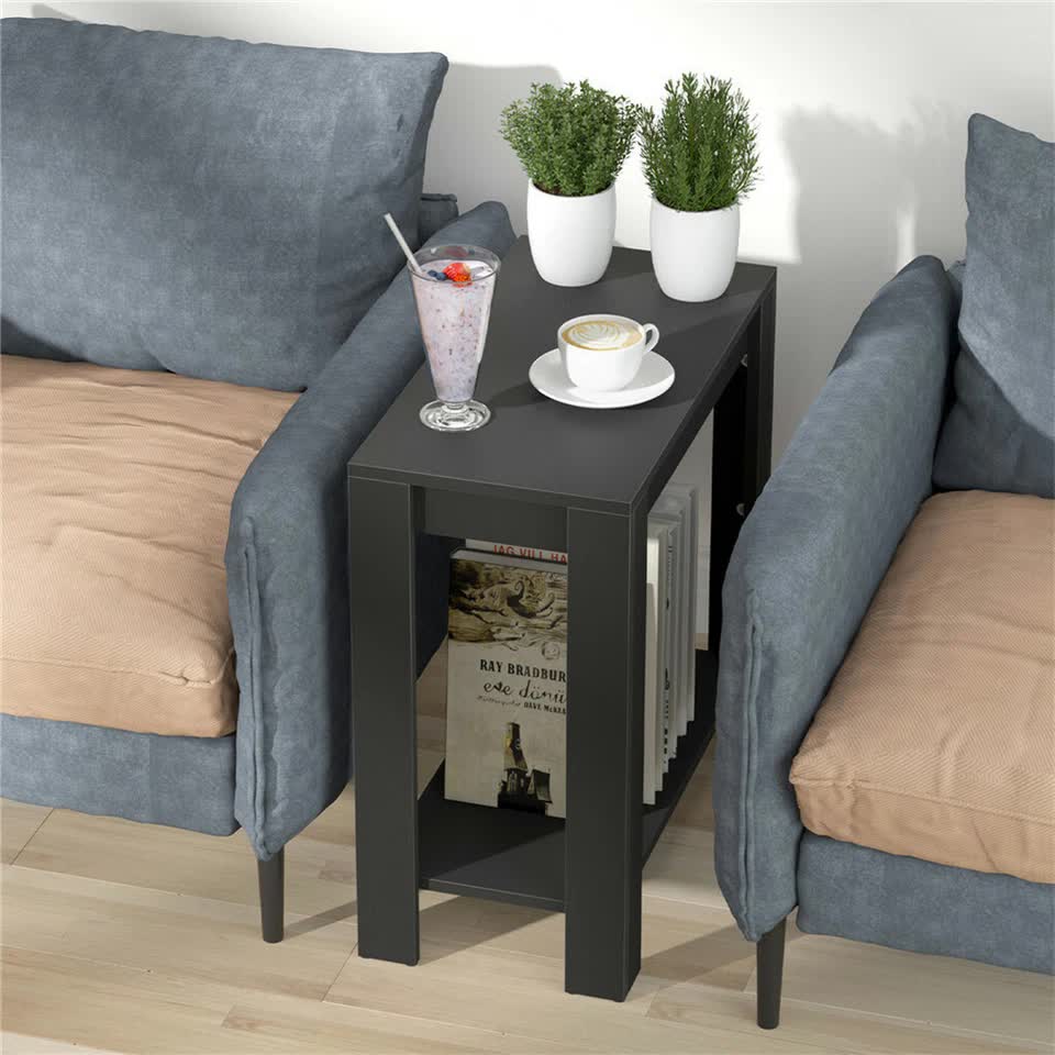Rustic 2Tiers Side Table Open Accent Table Bedside Storage Slim Coffee End Table