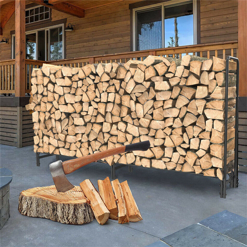 FIN 233cm Extra Long Heavy Duty Firewood Log Rack Metal Storage Holder Garden Indoor