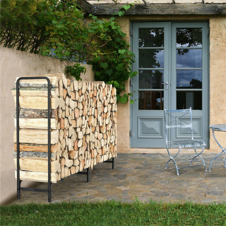 FIN 233cm Extra Long Heavy Duty Firewood Log Rack Metal Storage Holder Garden Indoor