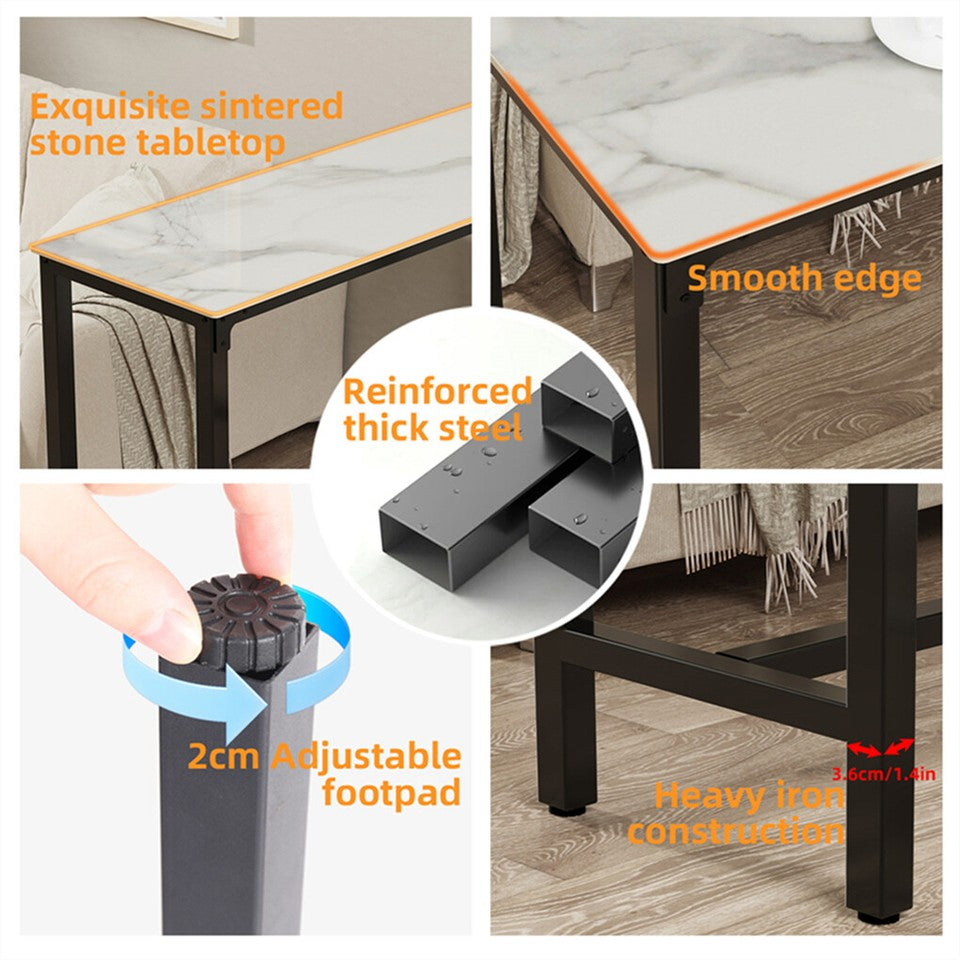 Xxl Marble Kitchen Bar Table Counter Breakfast Dining Table W/ Thicken Metal Leg