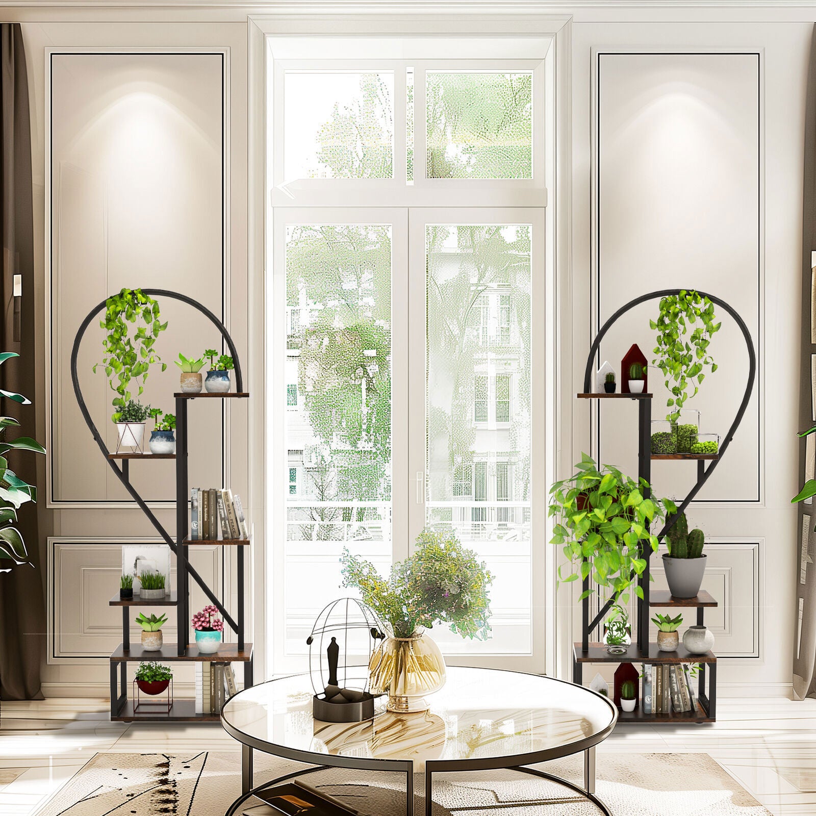 Fin Merge/Separate Metal Plant Stand Heart Shape Ladder Book Shelf For Indoor Garden