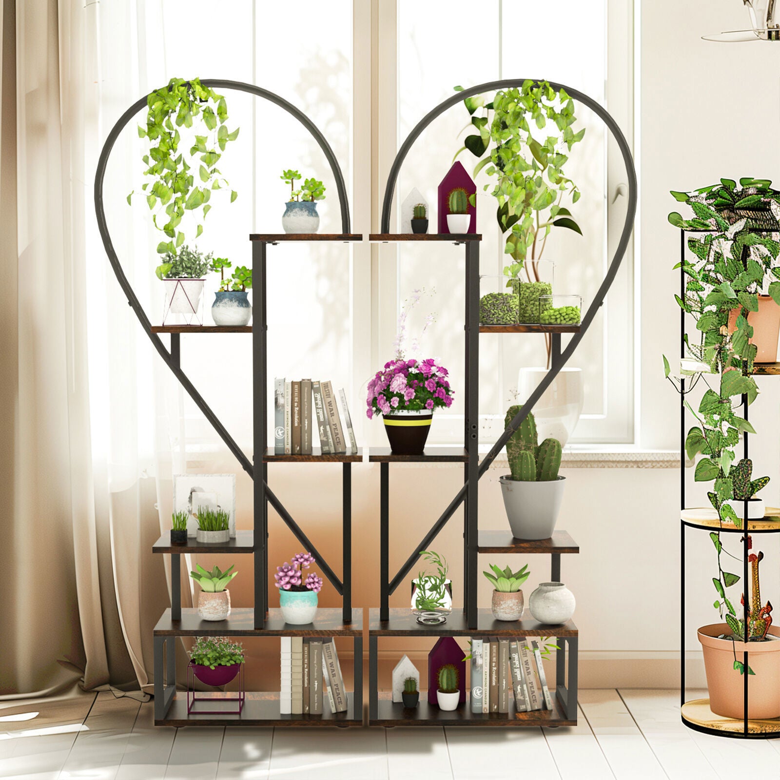 Fin Merge/Separate Metal Plant Stand Heart Shape Ladder Book Shelf For Indoor Garden
