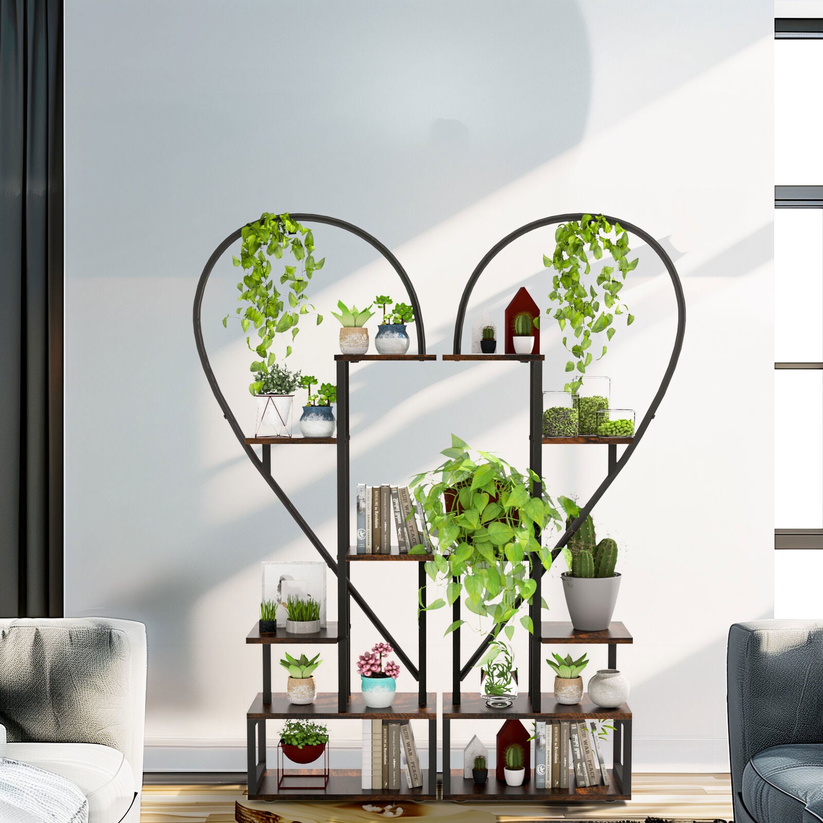 Fin Merge/Separate Metal Plant Stand Heart Shape Ladder Book Shelf For Indoor Garden