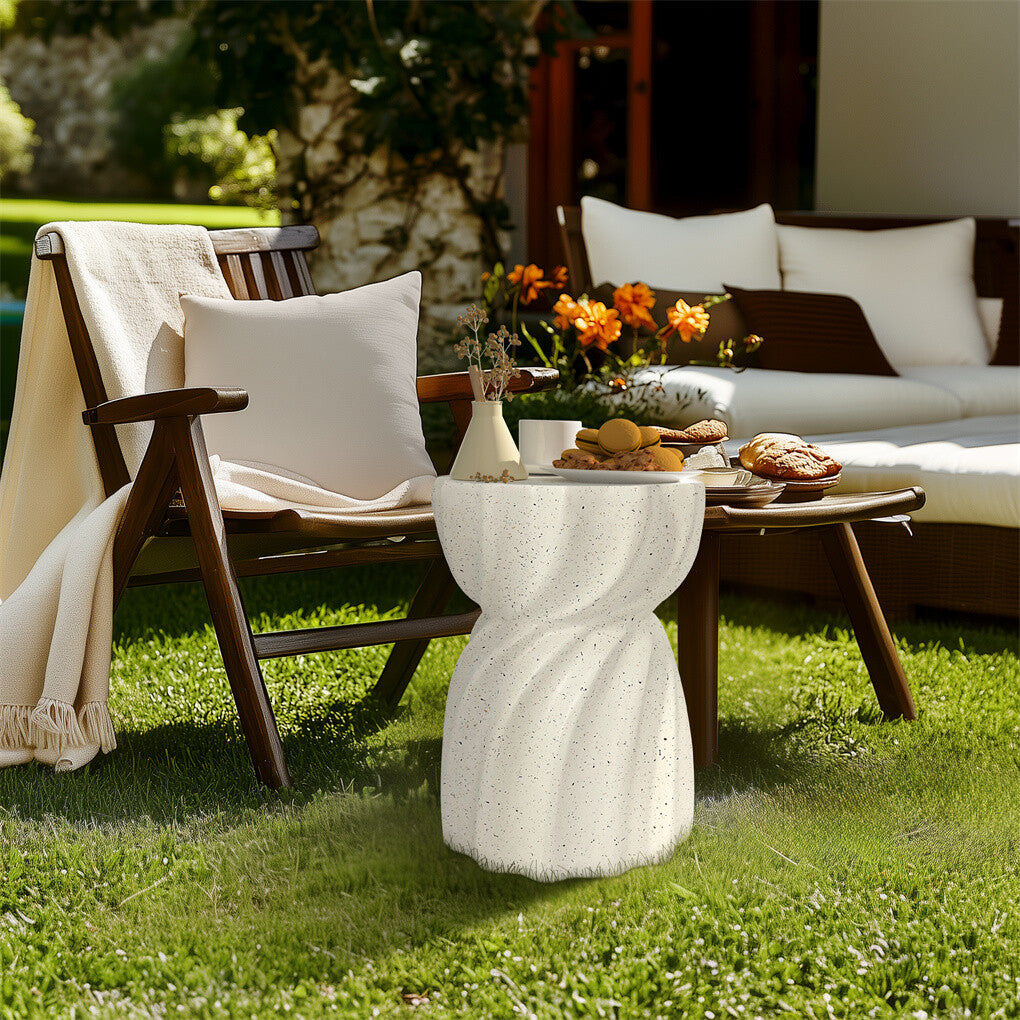 Modern Hourglass Concrete Accent End Table Outdoor Patio Table Garden Furniture