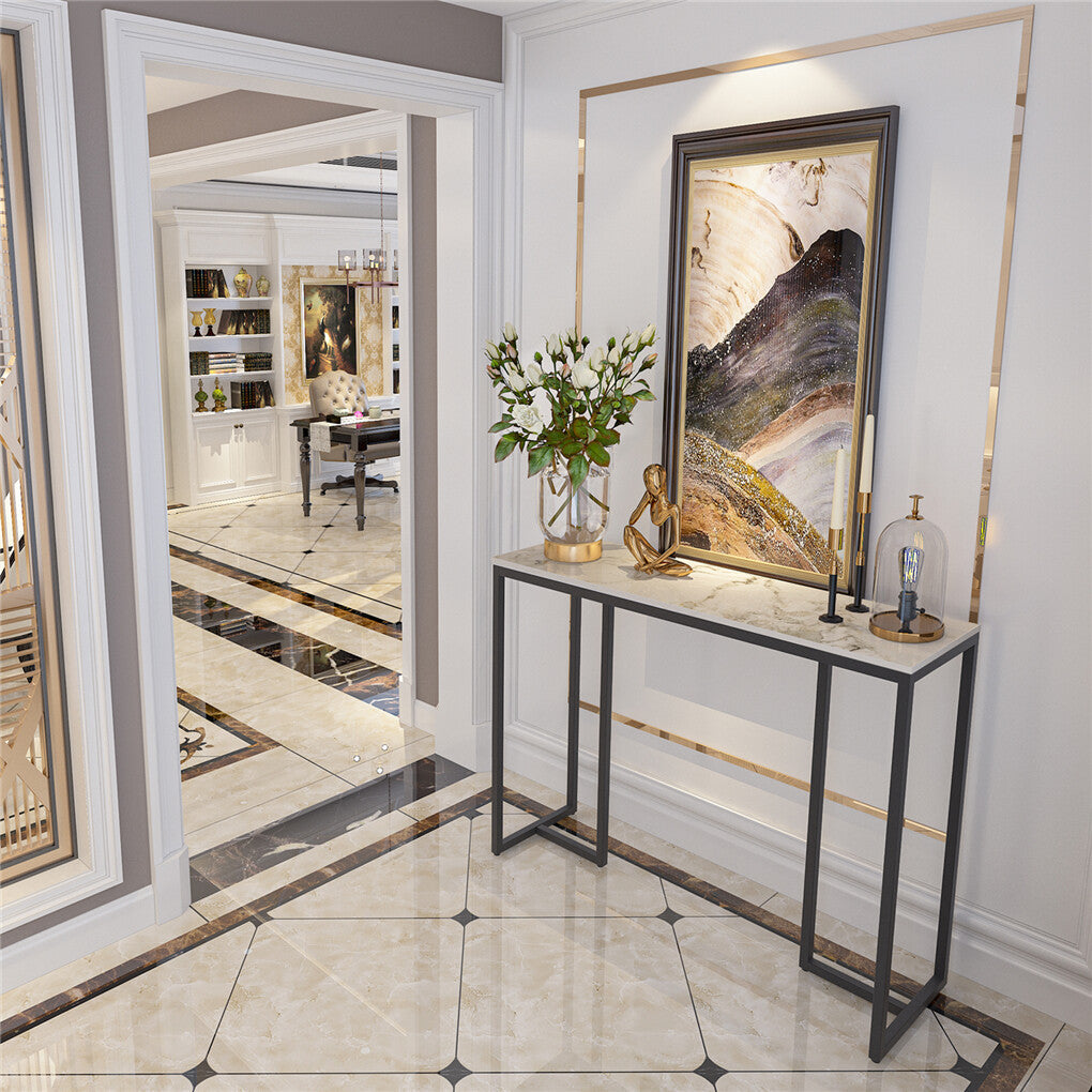 Exquisite Water Ripple Marble Console Table Bar Table w Thicken Stable Metal Leg