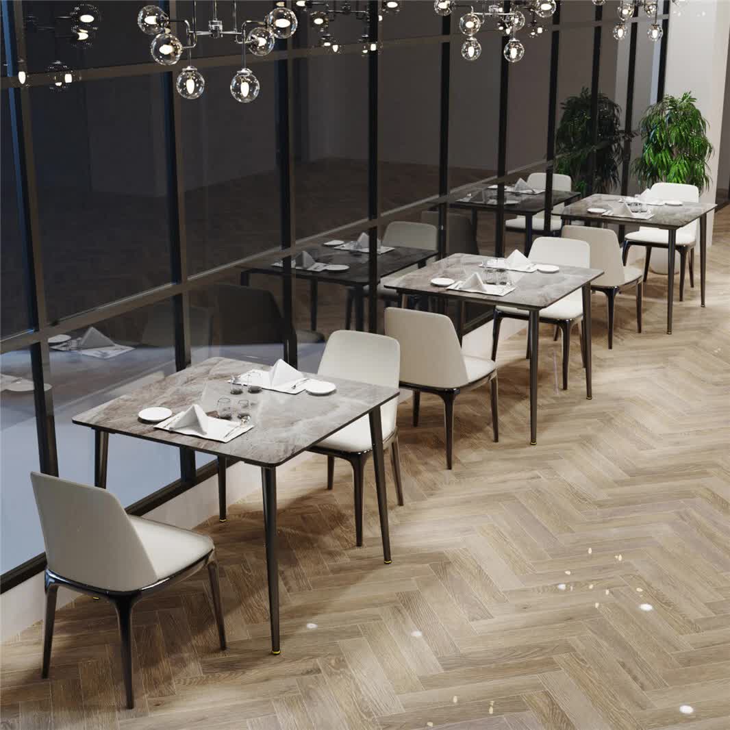Square Marble Dining Table Sintered Stone Kitchen Table 80x80cm - Modern Restaurant Table with Metal Legs