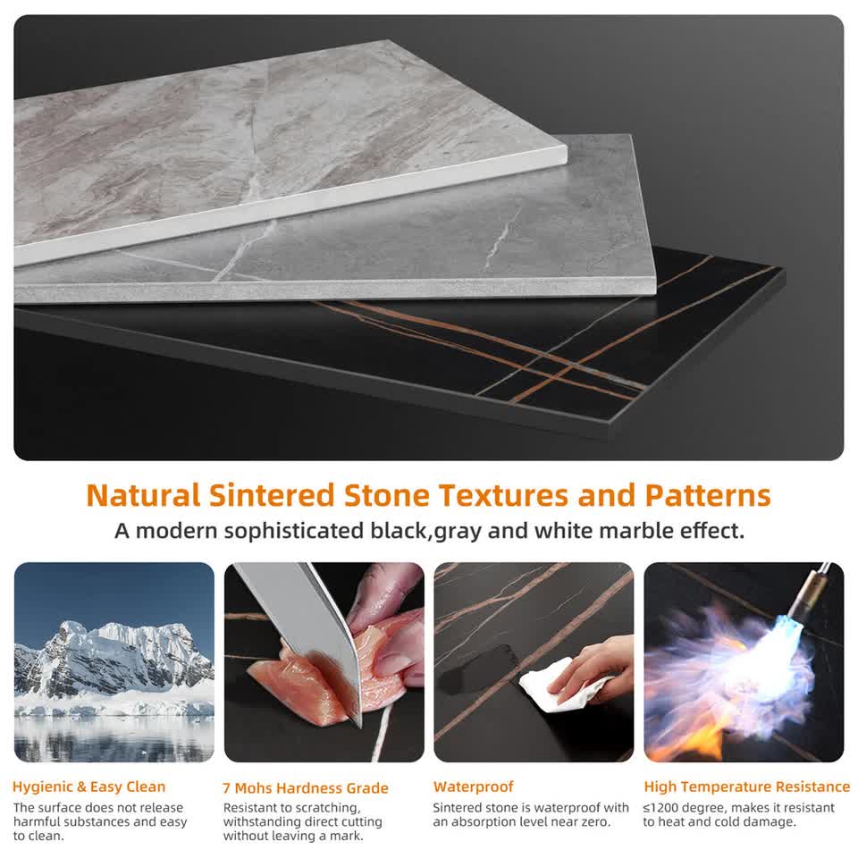 Square Marble Dining Table Sintered Stone Kitchen Table 80x80cm - Modern Restaurant Table with Metal Legs