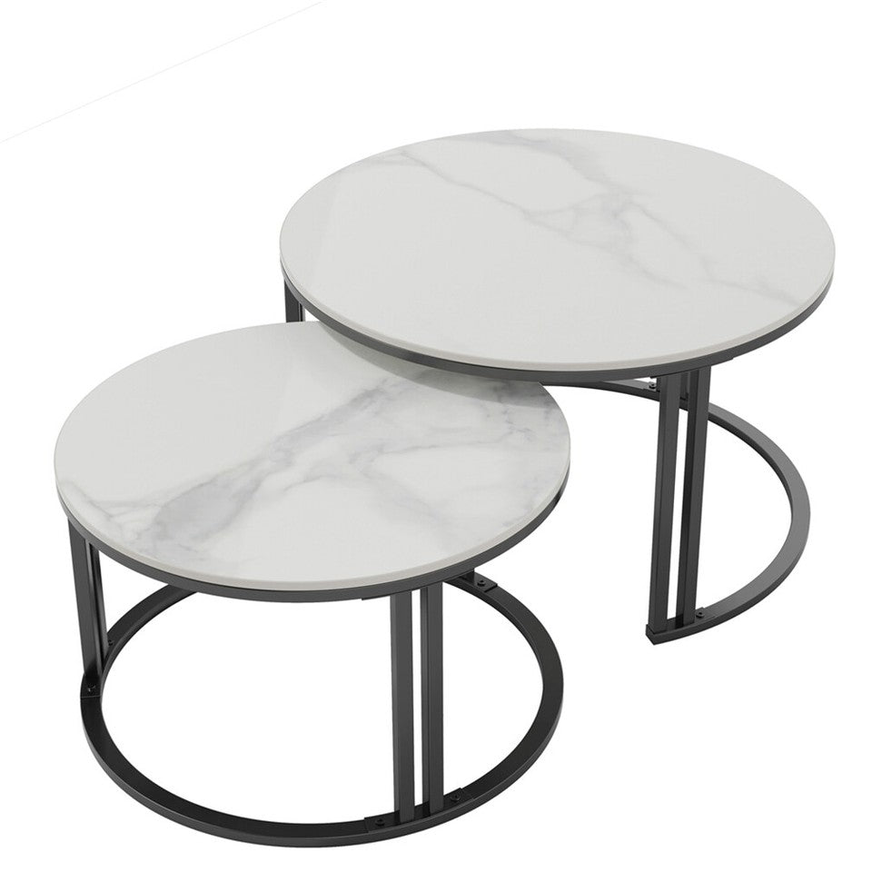 Stylish Round Nesting Coffee Tables with Metal Frame