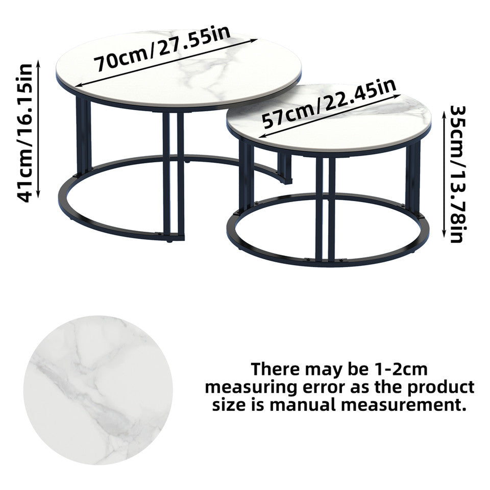 Stylish Round Nesting Coffee Tables with Metal Frame