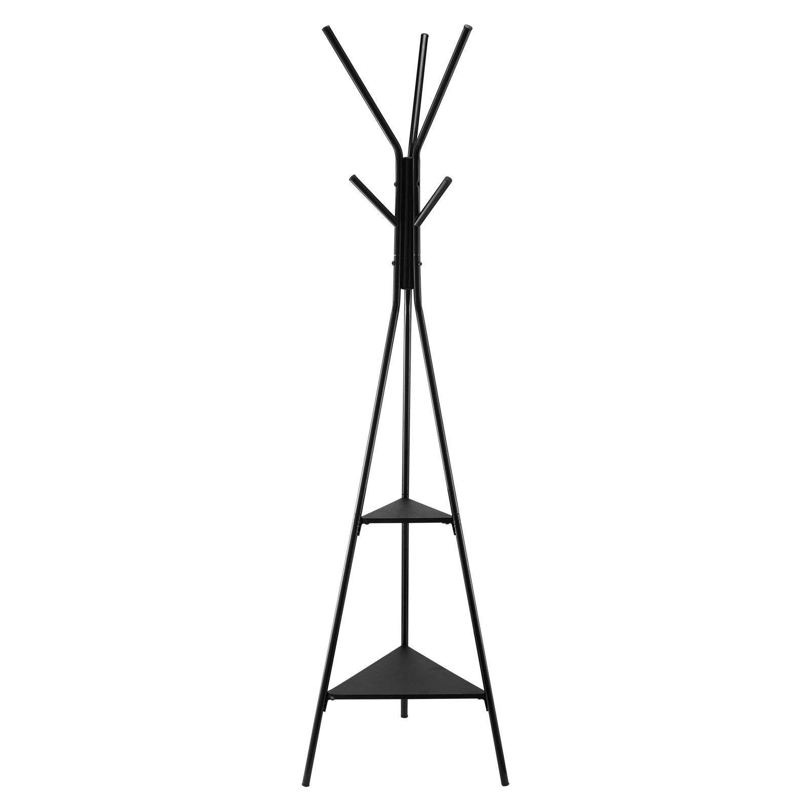 Coat Rack, Freestanding Coats Rack Stand with 2 Shelves & 6 Hooks, Free Standing Hall Coat Tree