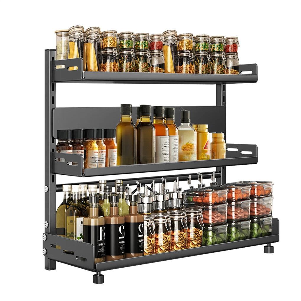 3-Tier Large Kitchen Spice Rack Anti-Rust Organizer Shelf, Height Adjustable Storage Rack AU