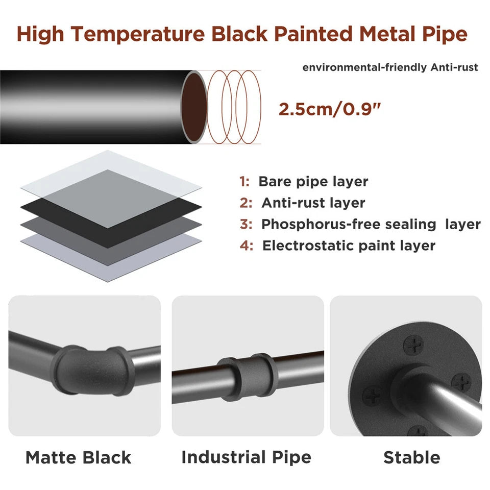 2-Pack Heavy Metal Pipe Clothes Rack Rails for Closet Hanging Storage